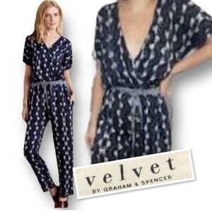 Velvet by Graham & Spencer Patterned Blue Jumpsuit sz M 126